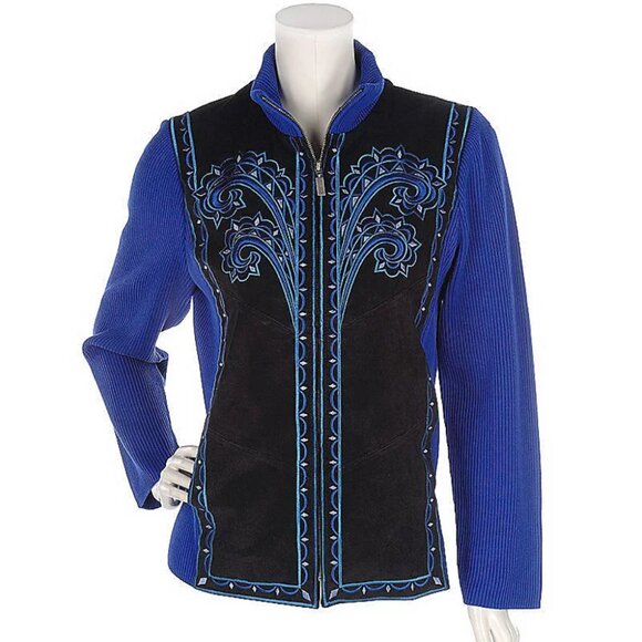 Bob Mackie's Embroidered Washable Suede Jacket with Knit Sleeves  14717 - Picture 1 of 2